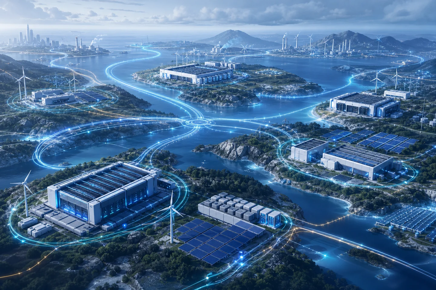 Multiple AI compute sites balancing workloads across grid, storage and generation assets