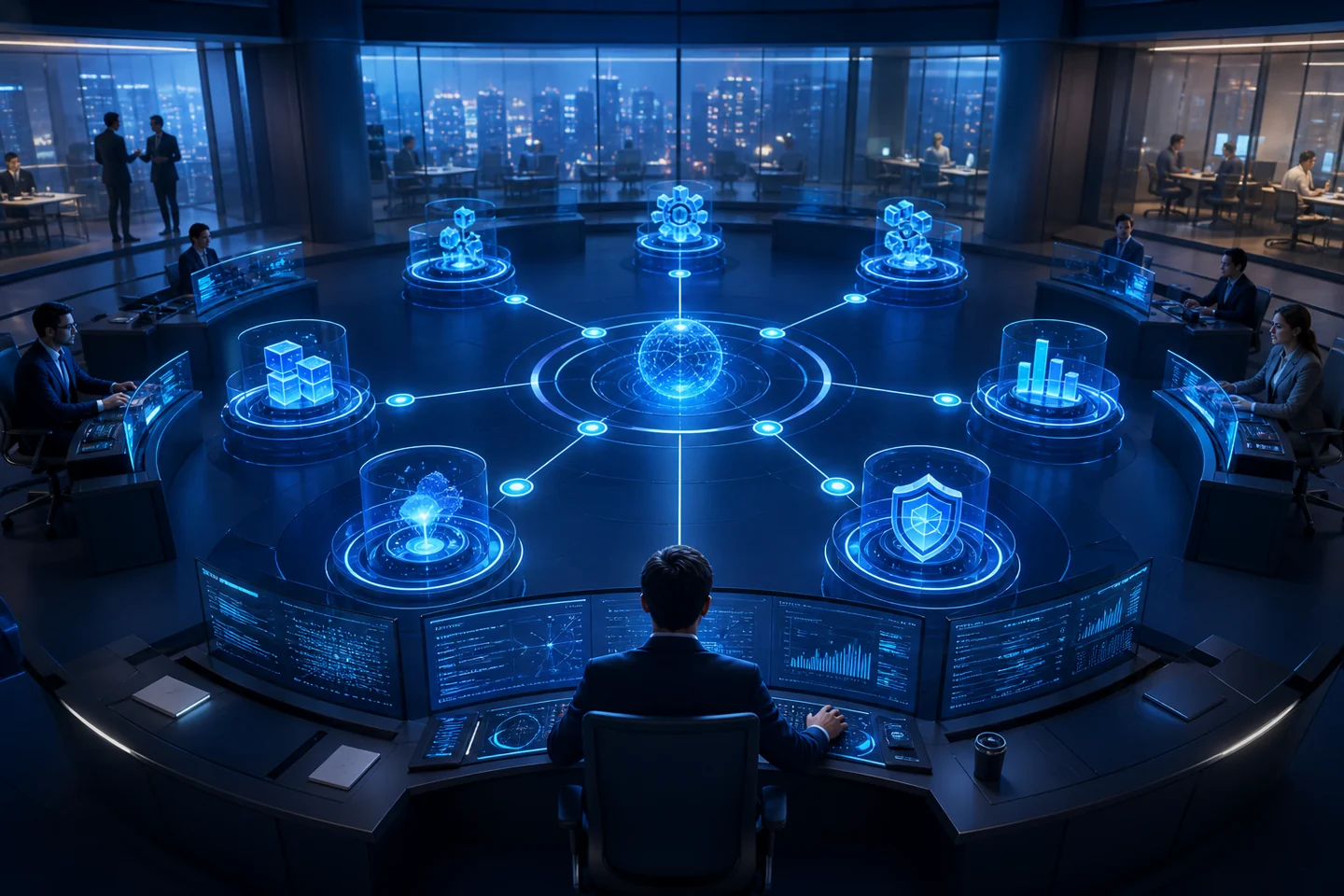 Enterprise operations centre coordinating multiple bounded AI agent workflows