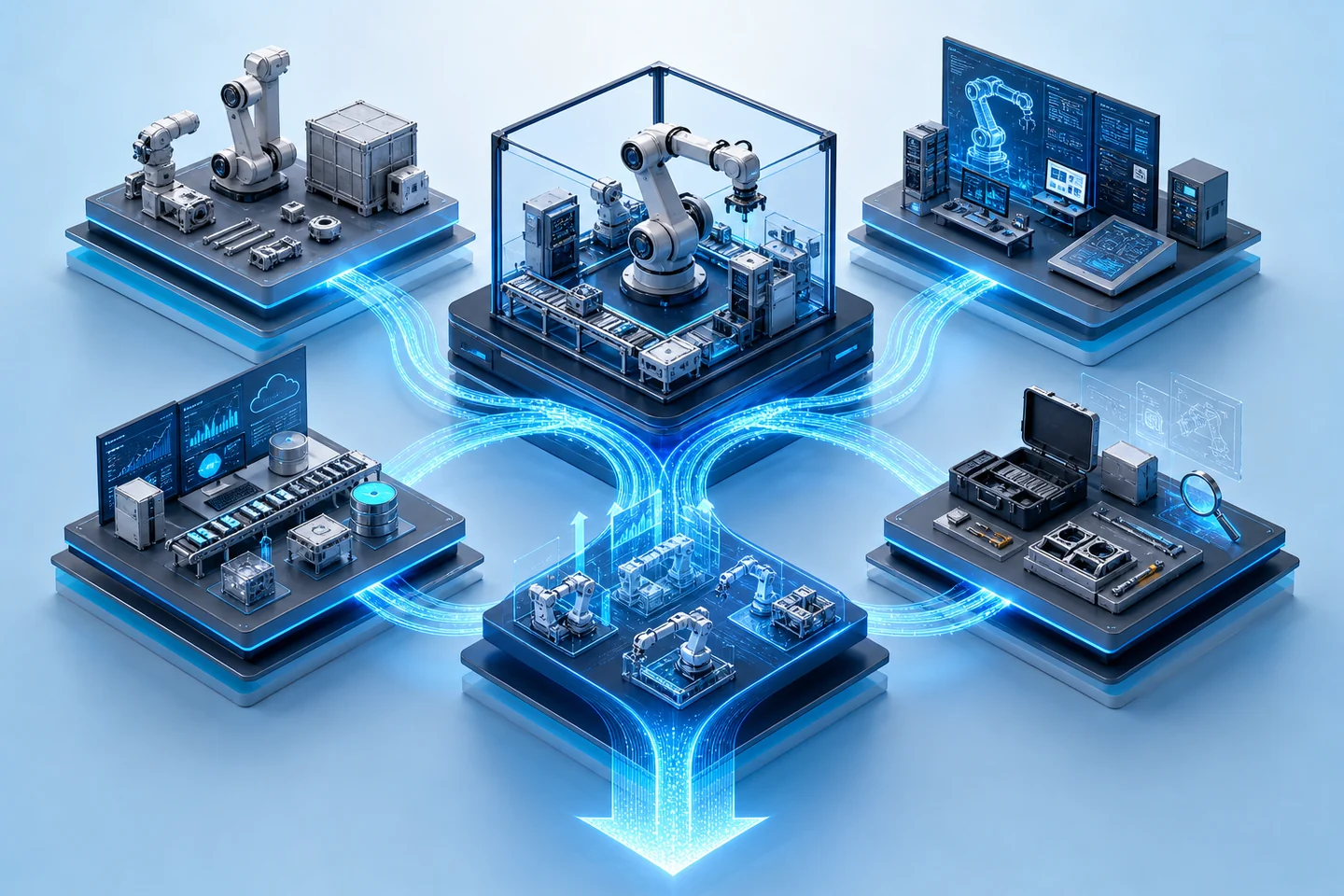 Robotic production cell visualized across acquisition, integration, operation and change costs
