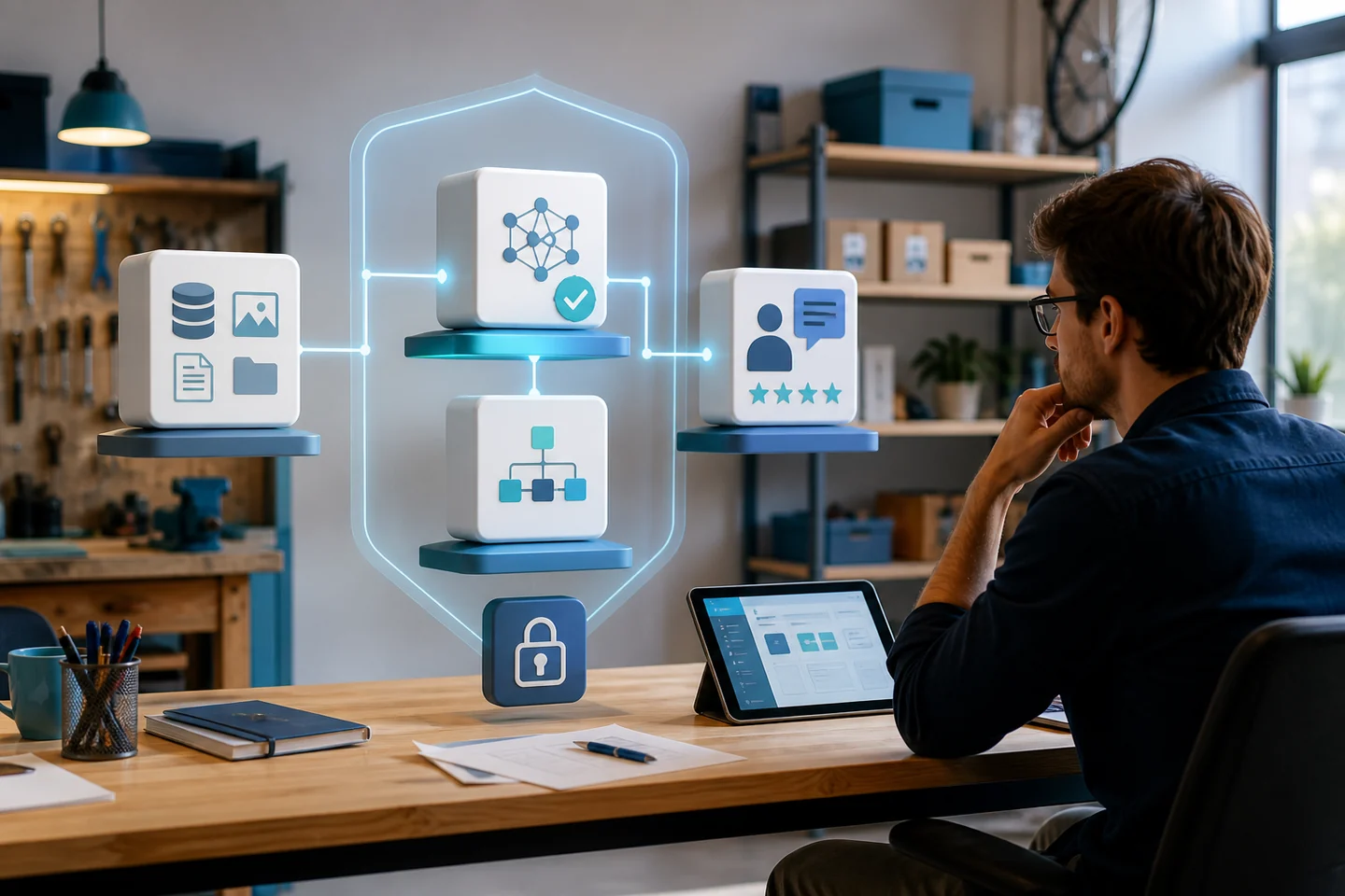 Compact company workspace built around a modular and secure AI infrastructure stack